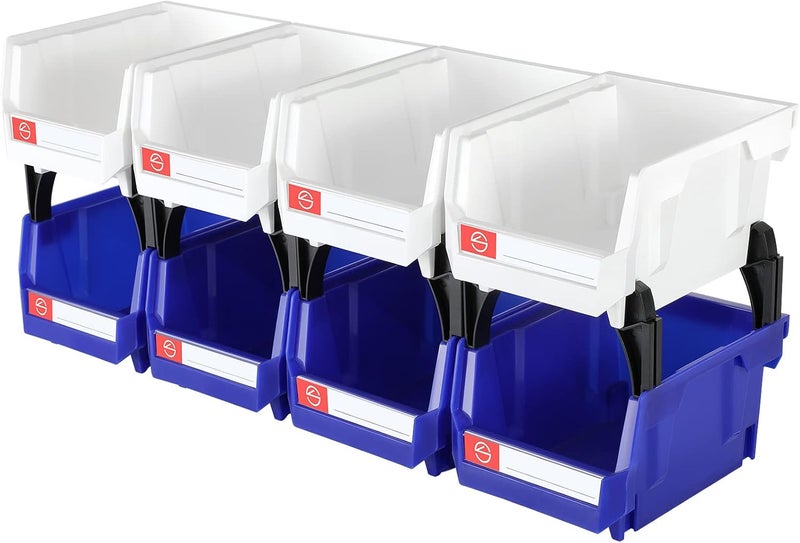 Pe&Hui Storage Organizer Bins,Wall Mount Storage Parts Rack,Stackable Shop Tool Bins for store Screws,Small Parts,Office Supplies and other Accessories (8Pack Blue&White) … - Image 1